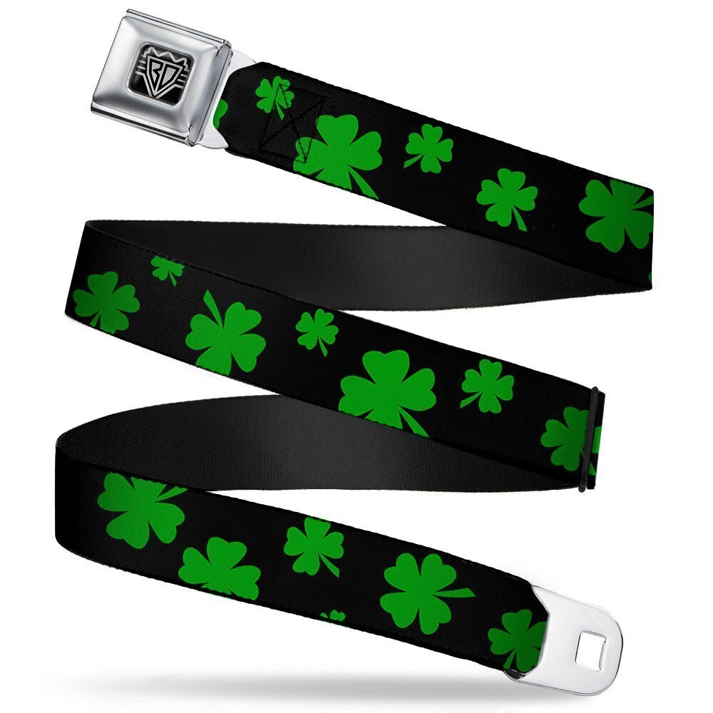 6337 Seatbelt Belt St. Pat's Clovers Scattered2 Black/Green 1.0" Wide